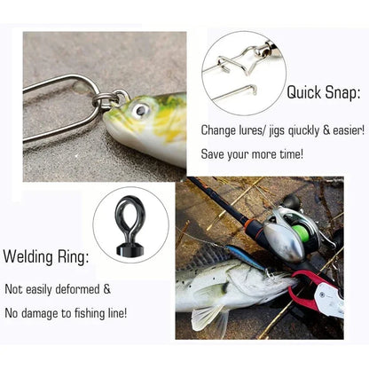 Stainless Steel Fishing Swivel Snaps 4#-12# Rolling Bearing Duo-Lock Connector