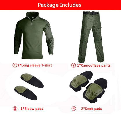 Camo Tactical Uniform Ripstop Suit Multi Pocket Suits Hunting Pants/ Shirts Clothes Sets