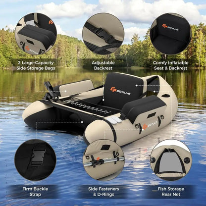 Inflatable Float Tube, Fishing Boat with Fish Ruler, Pump, Storage Bag, Adjustable Straps