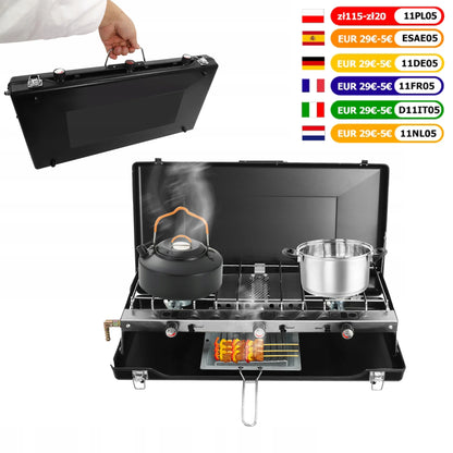 Camping Stove Gas 3 Separate Burner Windshield