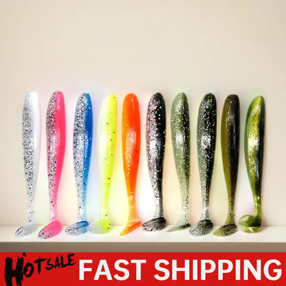 10Pcs 9cm Fishing Lures T Tail Worm Soft Bait Plastic