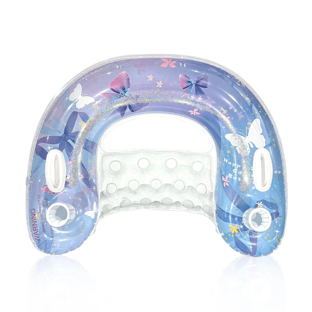 Inflatable U-shaped sequin float PVC material portable vacation lounge chair, suitable for swimming pool and beach entertainment