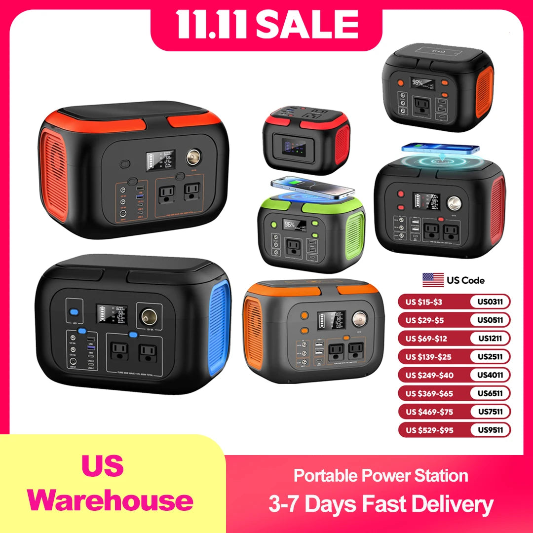 600W/300W/200W/120W Portable Power Station,110V AC Outlets Solar Generator