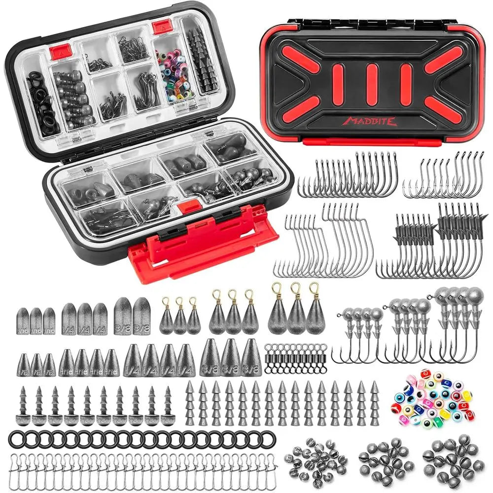 182-400pcs Fishing Kit: Complete Freshwater Tackle Box with Hooks, Weights, Bobbers