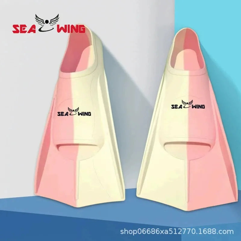Swimming training with fins wrapped around the feet design