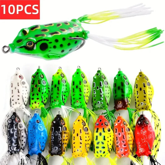 10pcs Frog Shape Lure with Fishing Hooks 3D Eyes