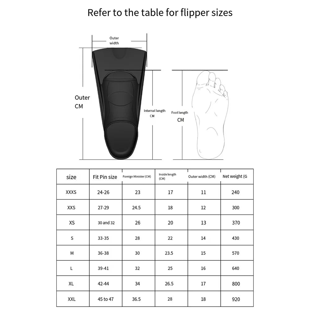 Snorkel Fins Short Men, women, Kids Flippers Equipment Set