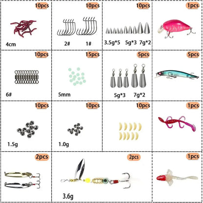 318-Piece Fishing Tackle Kit: Soft Lures, Hooks, Sinkers, Jigs, Crankbaits, Minnows, Swivels, Beads