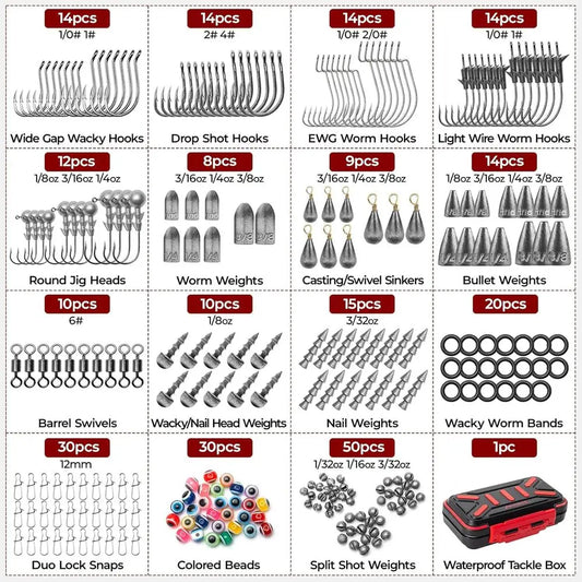 182-400pcs Fishing Kit: Complete Freshwater Tackle Box with Hooks, Weights, Bobbers