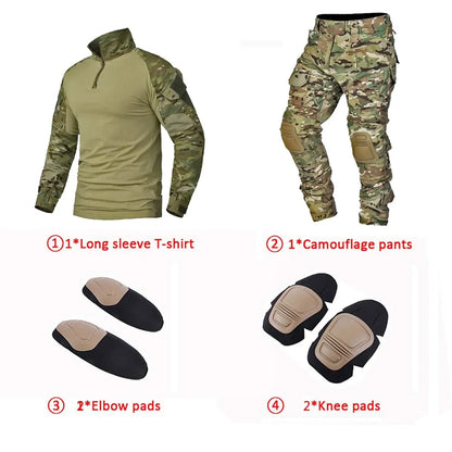 Camo Tactical Uniform Ripstop Suit Multi Pocket Suits Hunting Pants/ Shirts Clothes Sets