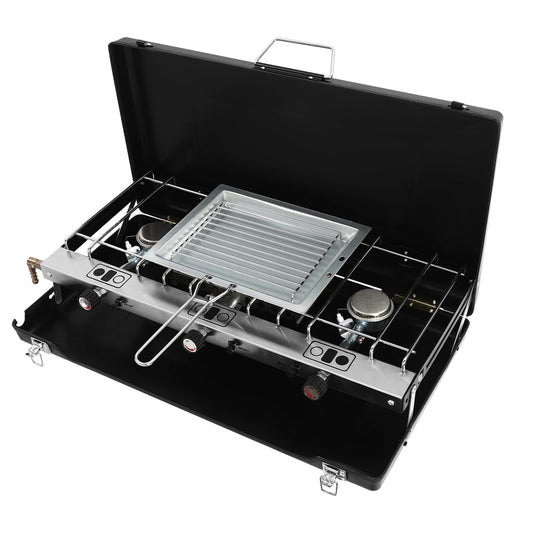 Portable Camping Stove with Griddle 3 Burner Propane Gas