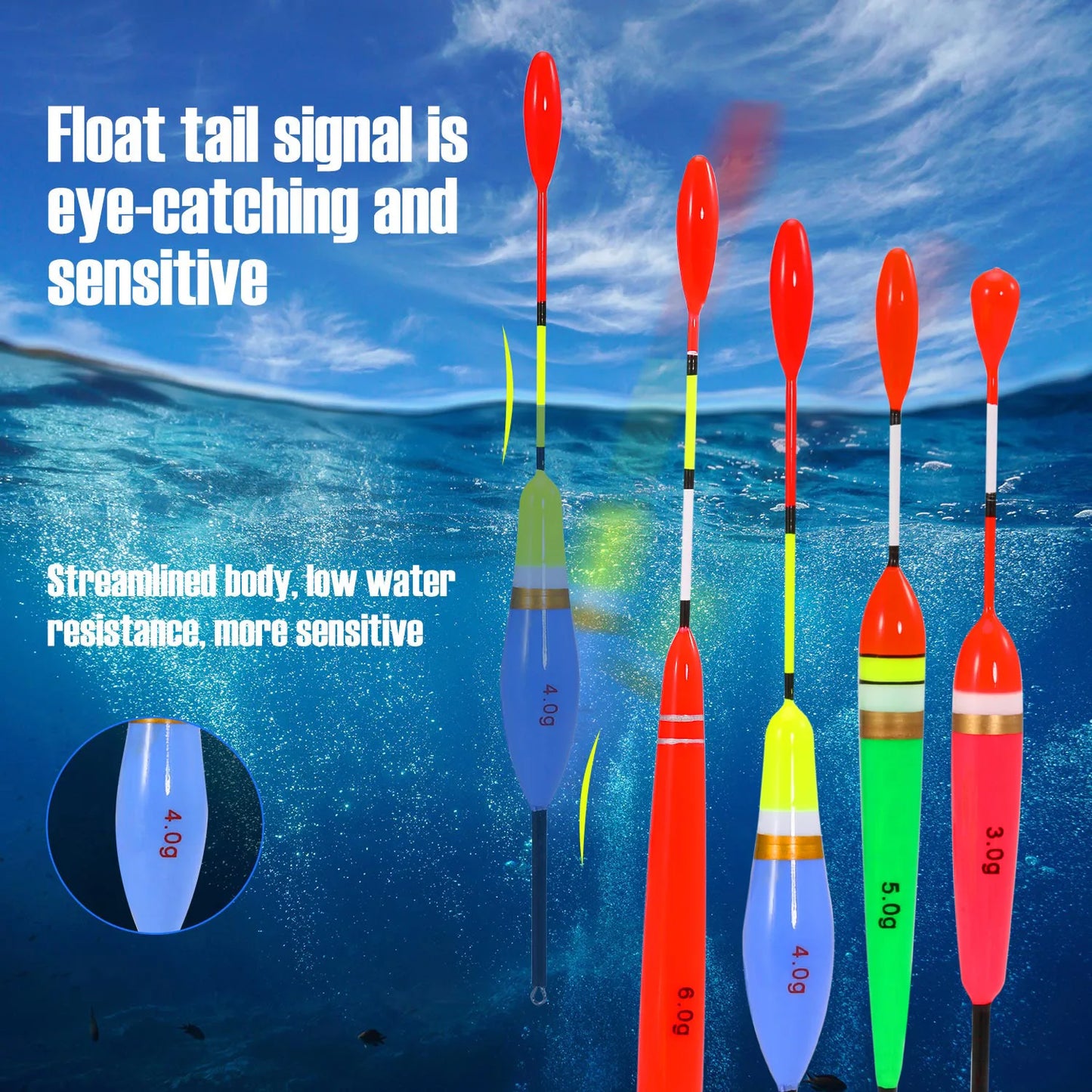 10 PC Fishing Float Set 3-6g Nano Material Streamline Design