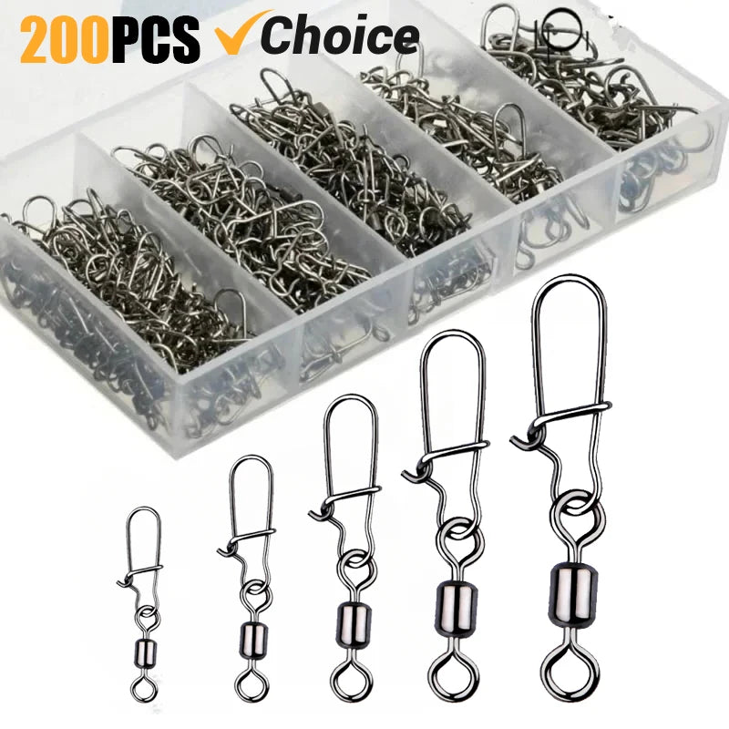 Stainless Steel Fishing Swivel Snaps 4#-12# Rolling Bearing Duo-Lock Connector