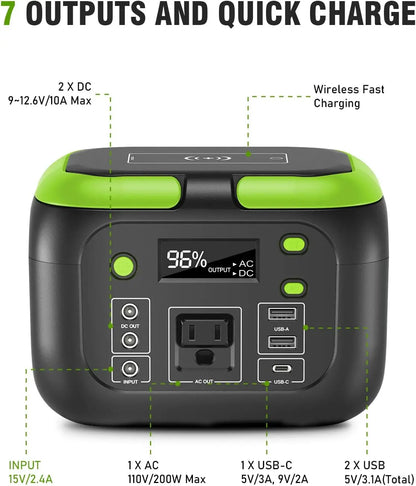600W/300W/200W/120W Portable Power Station,110V AC Outlets Solar Generator