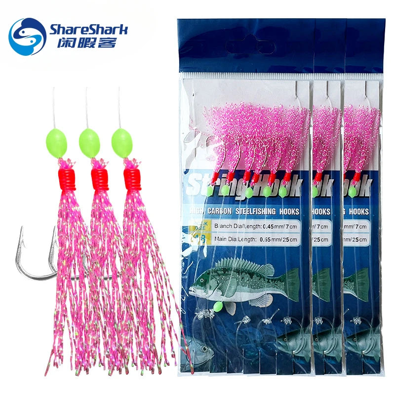 6 String Hooks Flasher Mackerel Feather Fishing Bait Rigs