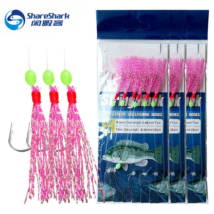 6 String Hooks Flasher Mackerel Feather Fishing Bait Rigs
