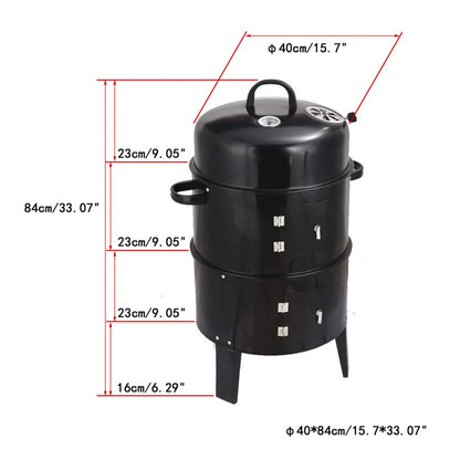 3-Tier Charcoal Smoker Grill,