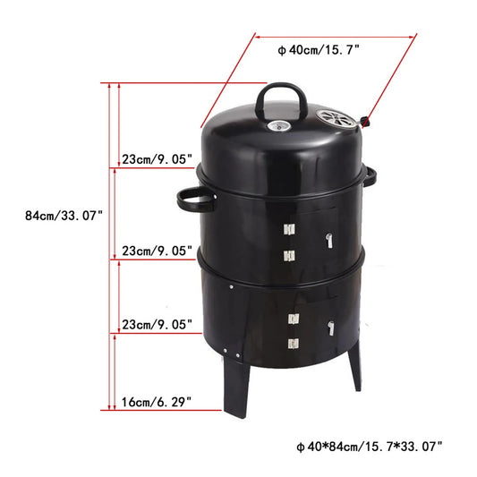 3-Tier Charcoal Smoker Grill,