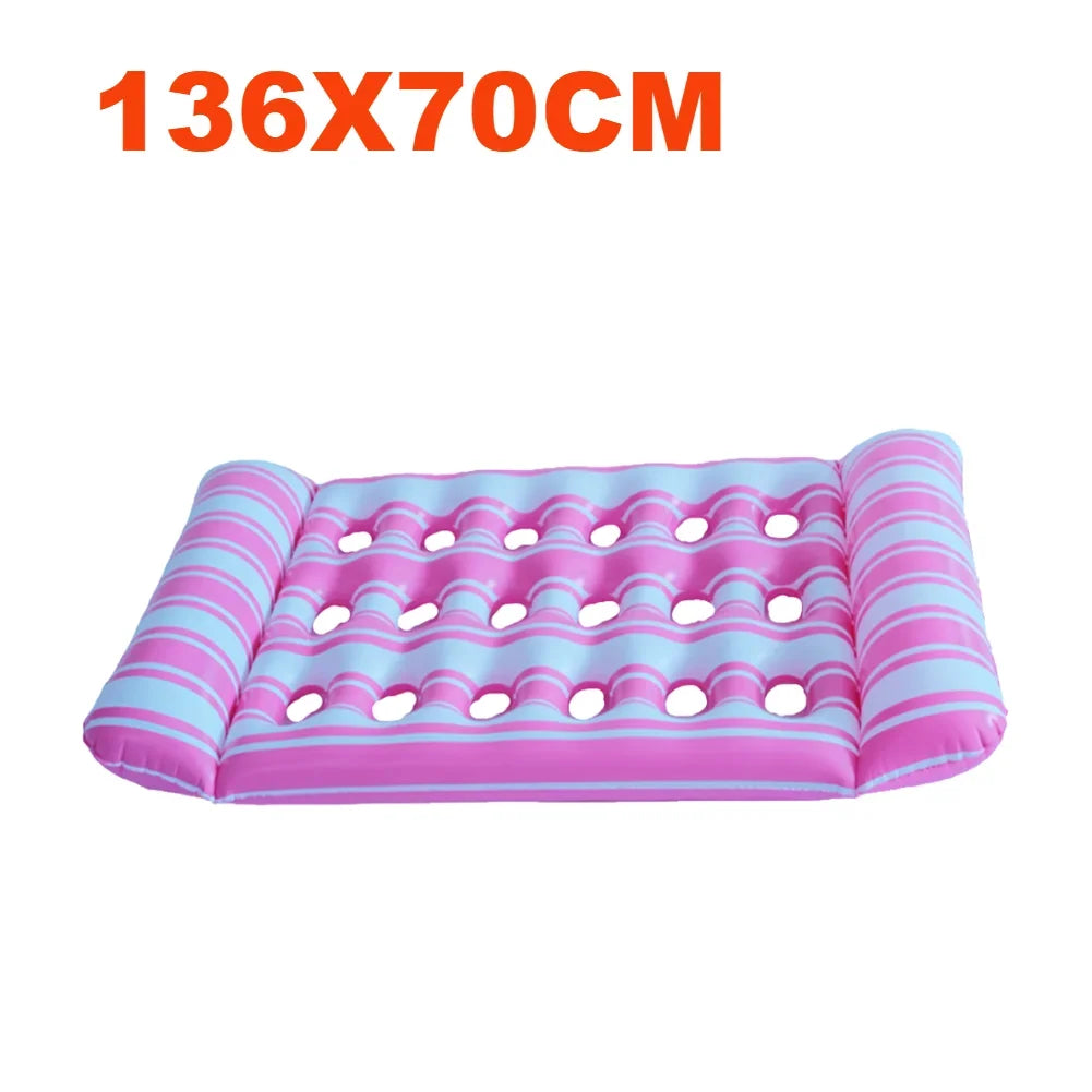 Inflatable Floating Bed with Headrest PVC Floating Lounger Pool Air Mattress for Swimming Pool Beach Adult Water Sleeping Bed