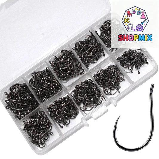 100-500PCS Fishing Hooks Set High Carbon Steel Sharp Durable Barbed Fishhook Rock Fishing Equipment Gear Tackle Accessories