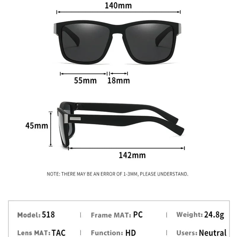 Black Polarized Square Sunglasses Men Women Fashion Classic