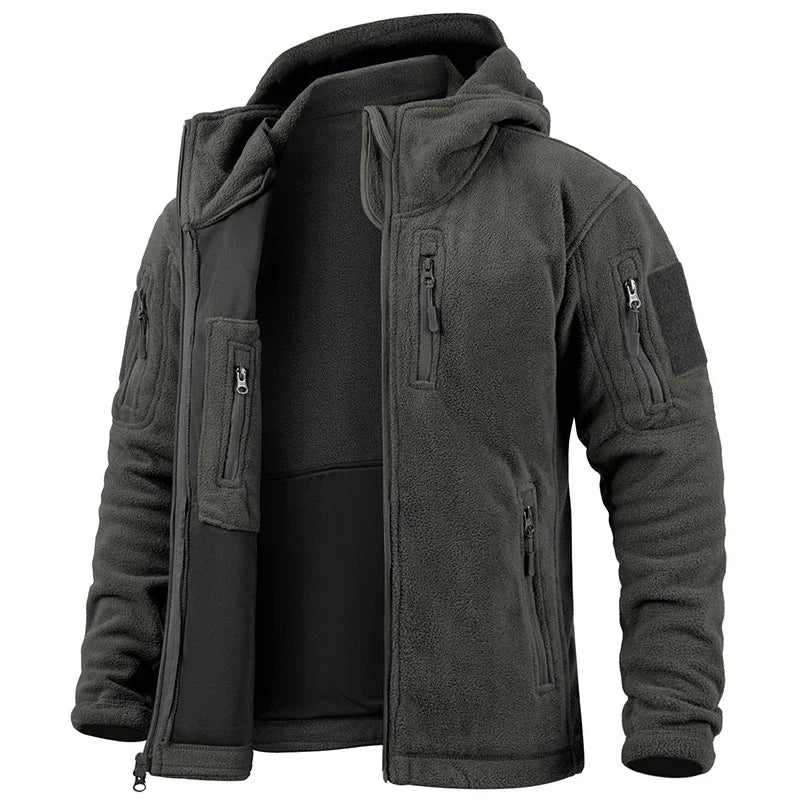 Men's Outdoor Fleece Tactical Jacket Winter Warm Full Zip Military Hoodies Multi-Pockets