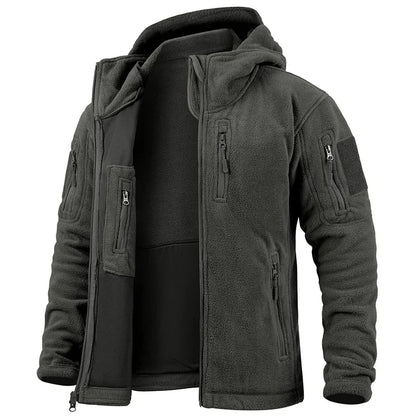 Men's Outdoor Fleece Tactical Jacket Winter Warm Full Zip Military Hoodies Multi-Pockets