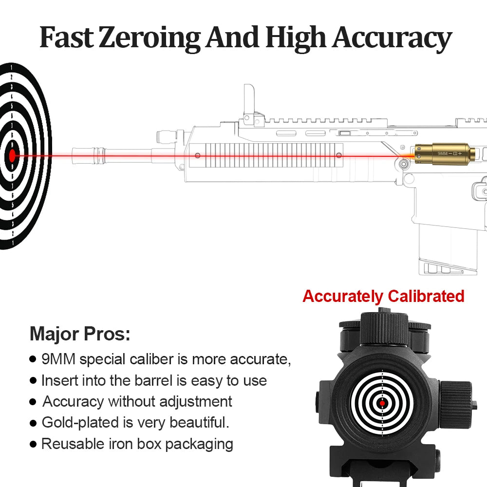 9MM Optics Cartridge Red Dot Laser Bore sighter For Pistol