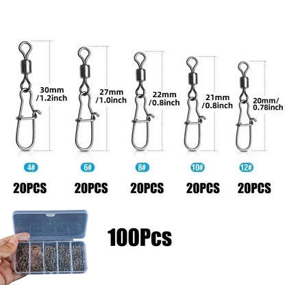 Stainless Steel Fishing Swivel Snaps 4#-12# Rolling Bearing Duo-Lock Connector