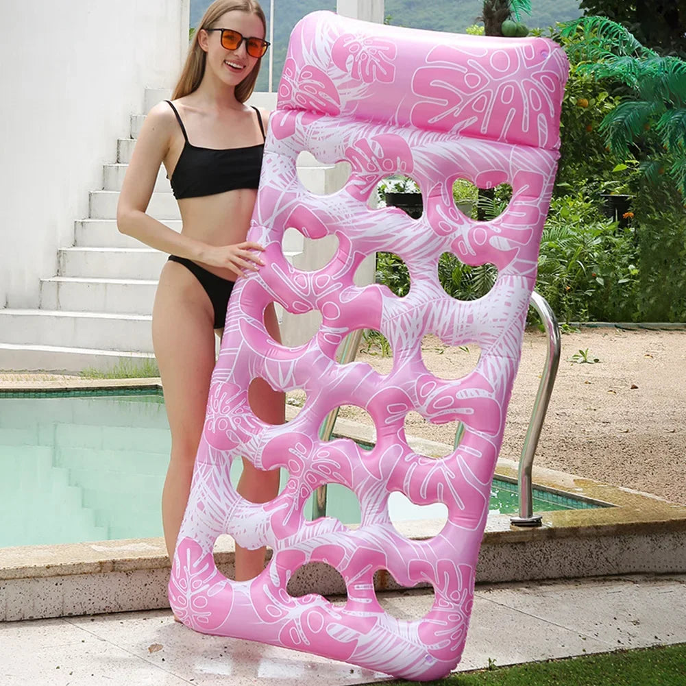 Inflatable Floating Bed with Headrest PVC Floating Lounger Pool Air Mattress for Swimming Pool Beach Adult Water Sleeping Bed