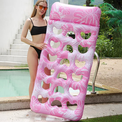 Inflatable Floating Bed with Headrest PVC Floating Lounger Pool Air Mattress for Swimming Pool Beach Adult Water Sleeping Bed