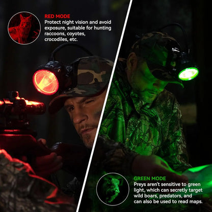 10W Coon Hunting Headlamp, 4 Modes, IPX5 Waterproof, 400 Lumens Rechargeable