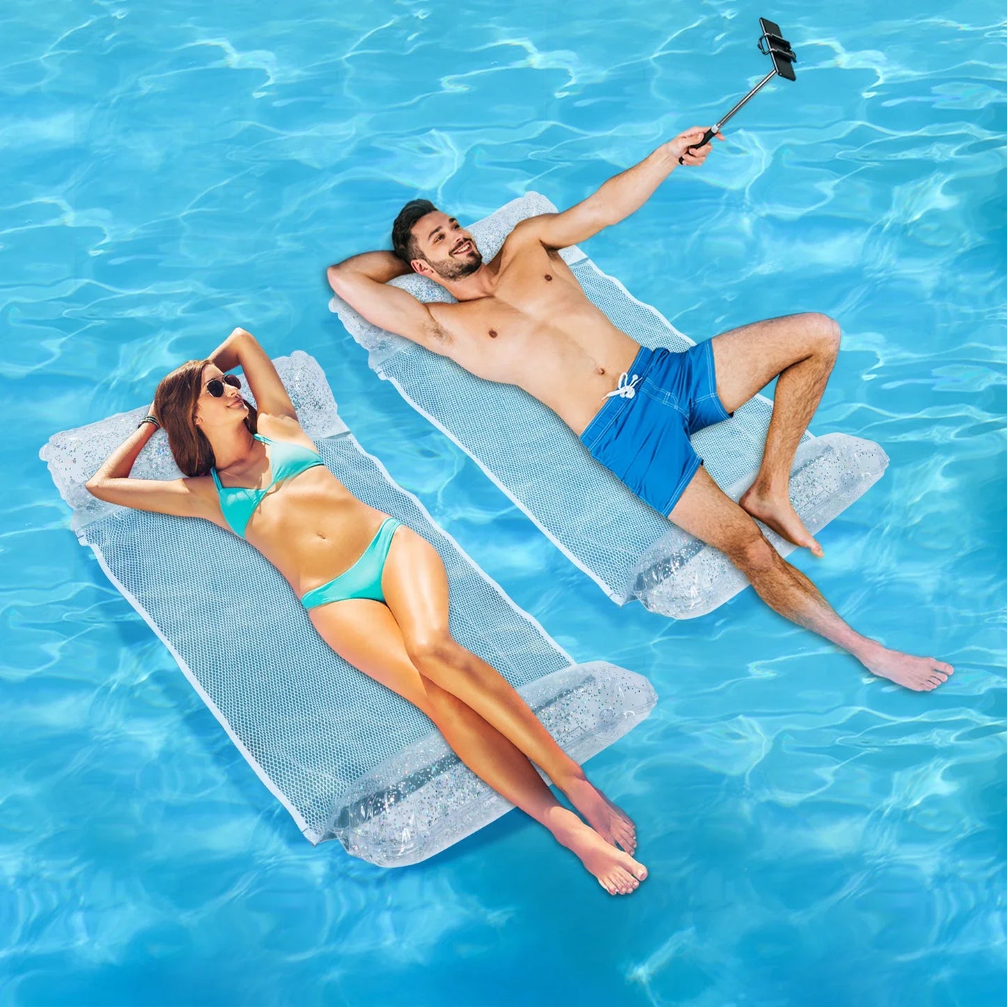 1/2pcs Water Hammock Recliner Inflatable Floating Swimming Mattress Sea Swimming Ring Pool Party Toy Lounge Bed For Swimming