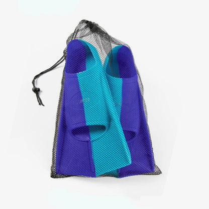 Swimming training with fins wrapped around the feet design