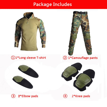 Camo Tactical Uniform Ripstop Suit Multi Pocket Suits Hunting Pants/ Shirts Clothes Sets