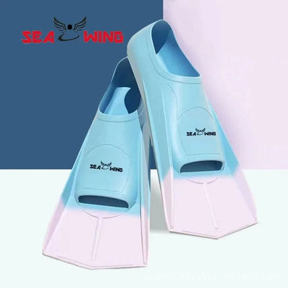 Swimming training with fins wrapped around the feet design