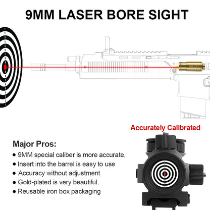 9MM Optics Cartridge Red Dot Laser Bore sighter For Pistol