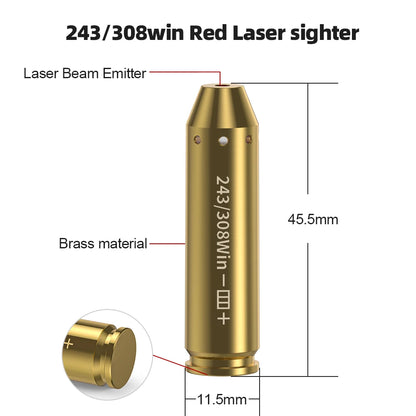 243 308WIN Optics Cartridge Red Dot Laser Bore Brass