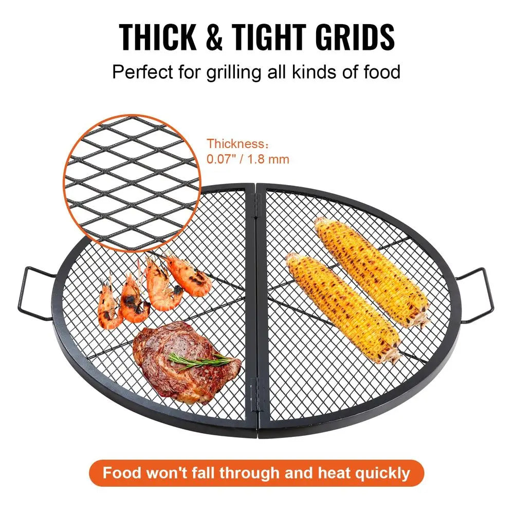 Fire Pit Grill Grate, Foldable Round Cooking Grate, Heavy Duty Steel