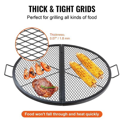 Fire Pit Grill Grate, Foldable Round Cooking Grate, Heavy Duty Steel