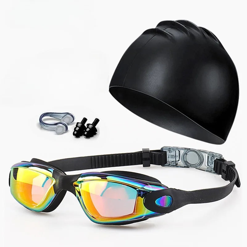 , anti- fog, anti UV swimming goggles and swimming cap set