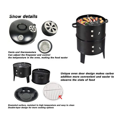 3-Tier Charcoal Smoker Grill,