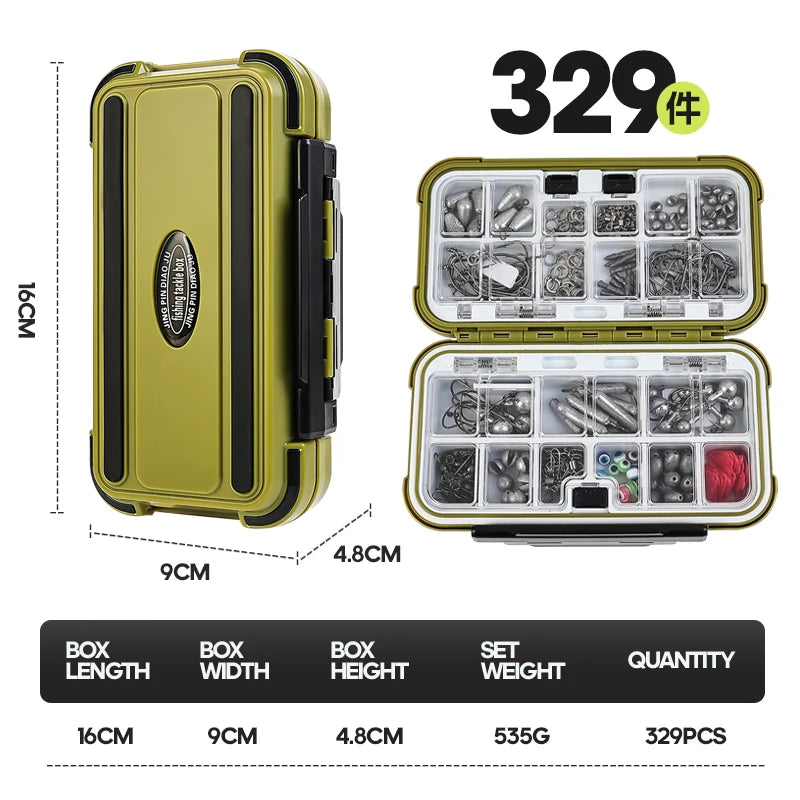 329pcs Fishing Kit with Tackle Box Complete Lure Set