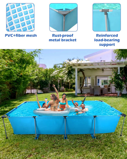 Above Ground Outdoor 178" x 87" Swimming Pool with Metal Frame for Backyard Use