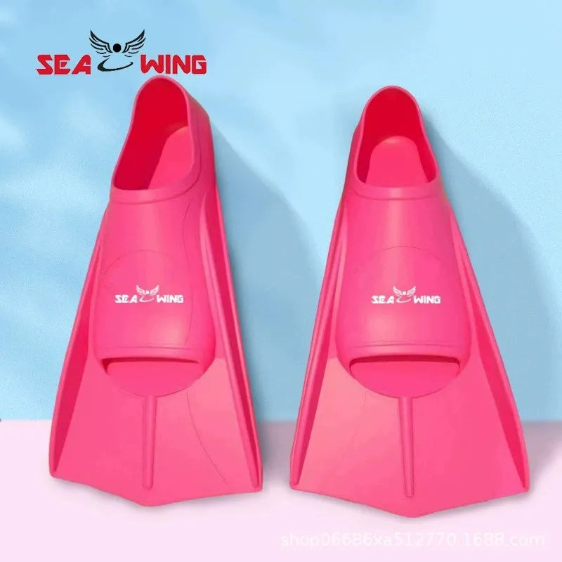 Swimming training with fins wrapped around the feet design