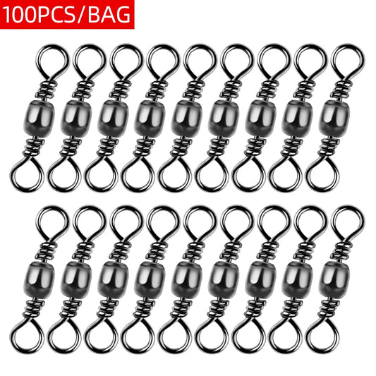 100pcs Fishing Connector Barrel Swivel Carbon Steel