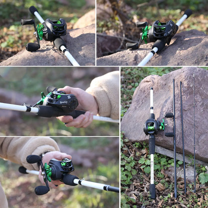 Fishing Rod Reel Combo 1.8m 4-Sections Carbon Fiber Rod and 7.2:1 Speed Gear Ratio Max Drag 8kg for Bass Pike Pesca